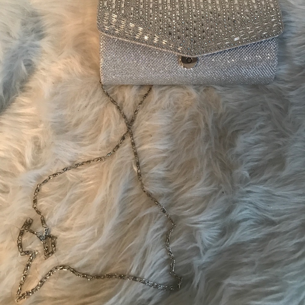 Sliver Rhinestone Crossbody Clutch chain strap